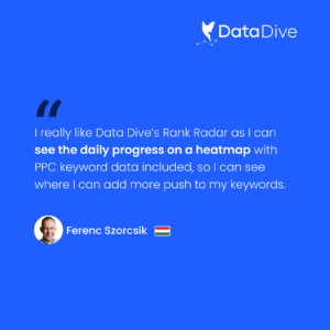 Rank Radar testimonial post showing Data Dive results