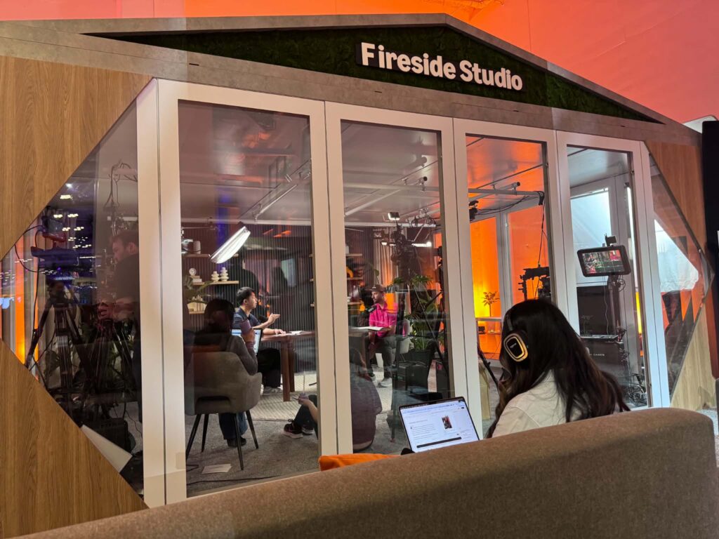 The Fireside Studio at Amazon Accelerate 2026, where Amazon recorded partner interviews